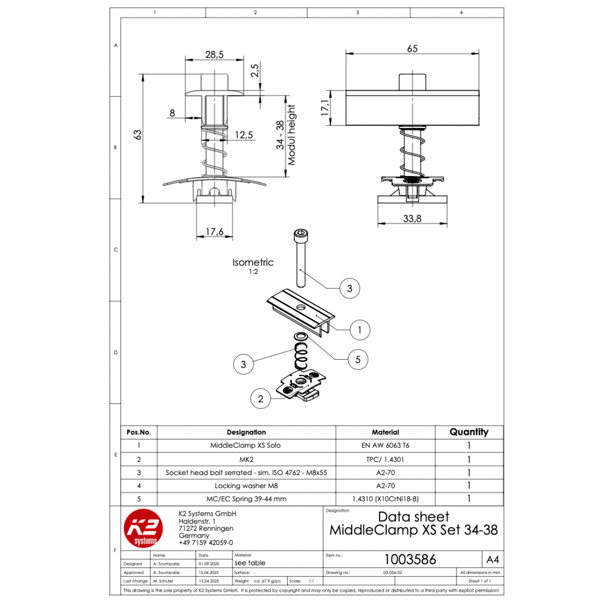 Modulmittelklemmen XS Set – für Rahmenhöhen 34–38 mm (Aluminium / Edelstahl A2 / PA)