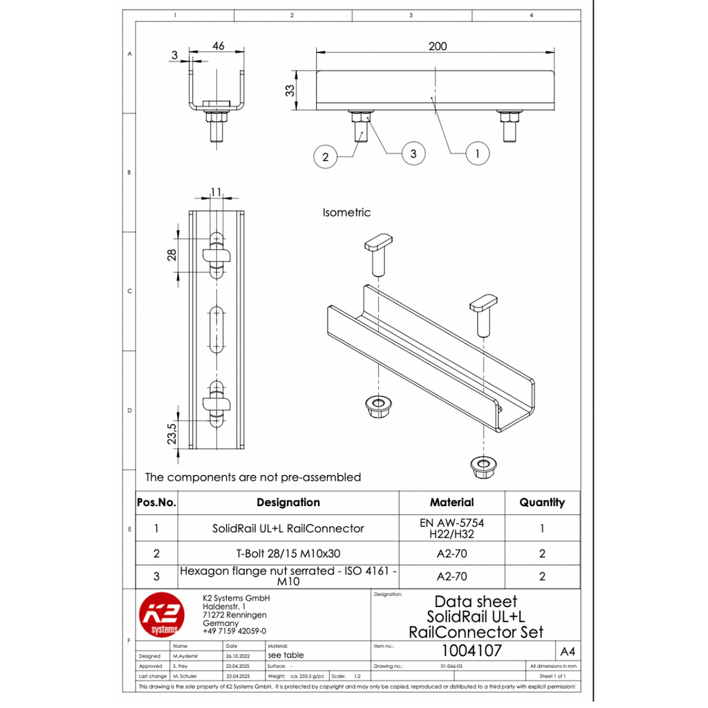 Schienenverbinder Set – für K2 SolidRail XS, UltraLight & Light