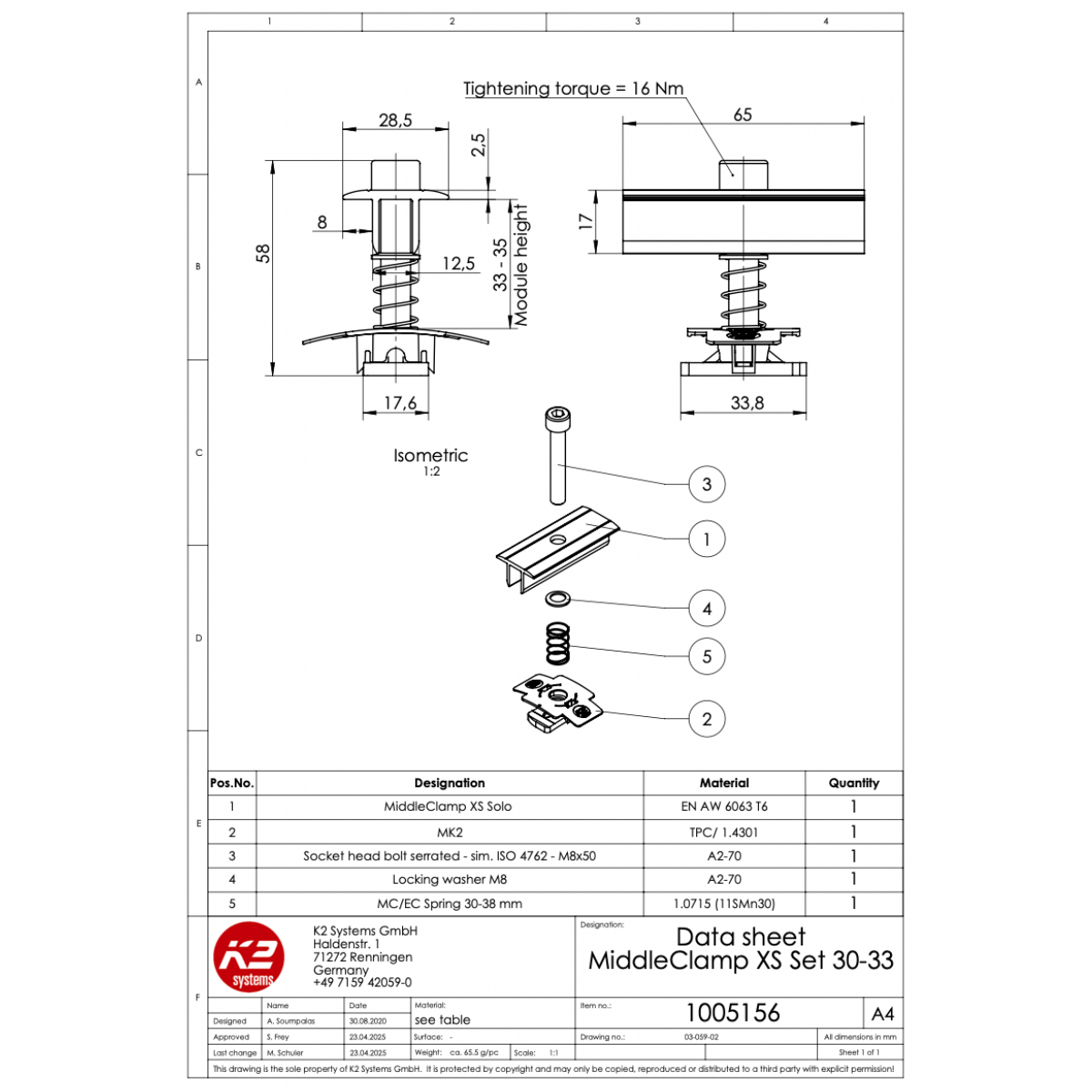Modulmittelklemmen XS Set – für Rahmenhöhen 30–33 mm