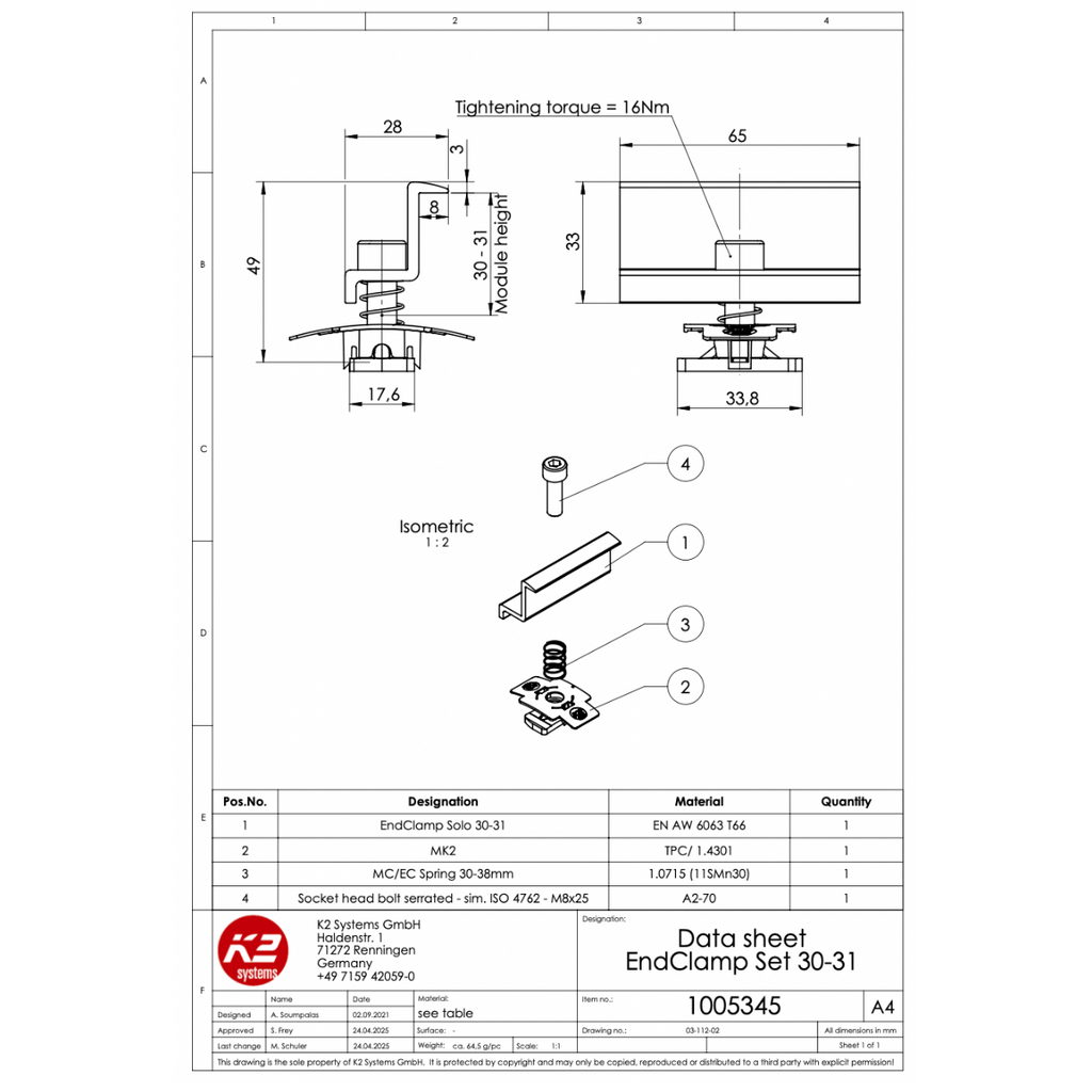 Modulendklemme Set – für Rahmenhöhen 30–31 mm