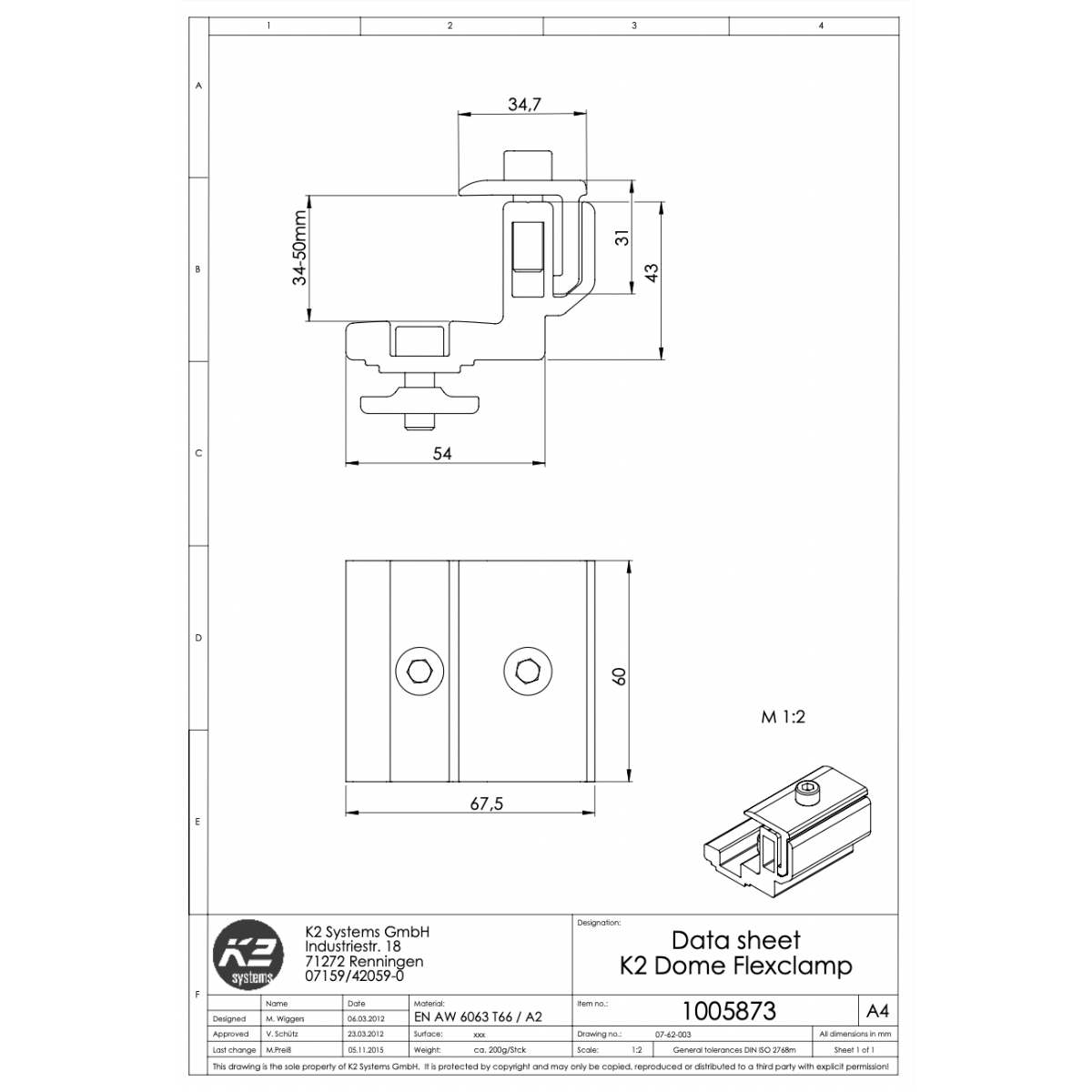 Modulklemme – 1/4-Klemmbereich K2 Dome Classic