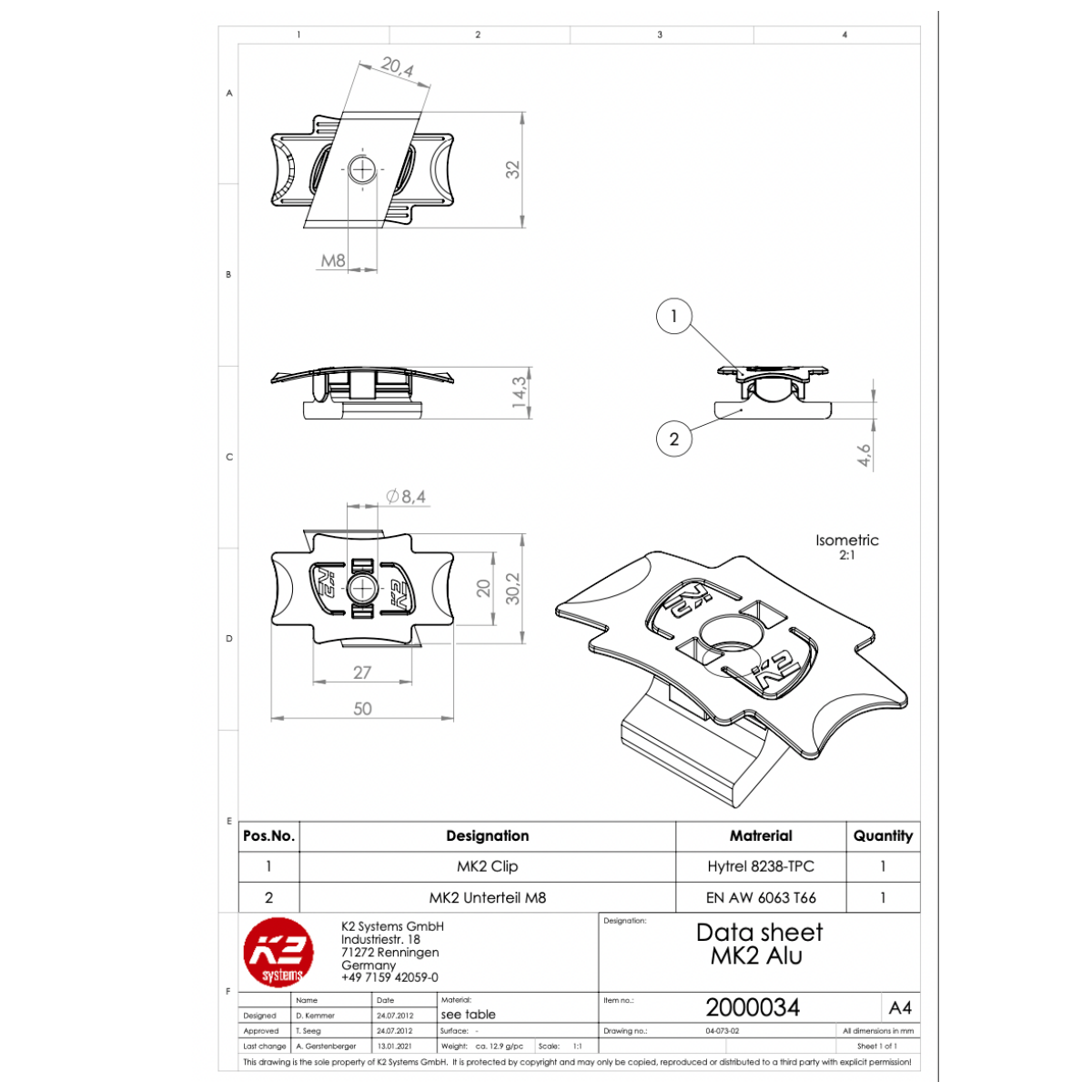 Einlegemutter MK2 – K2 Schienensysteme