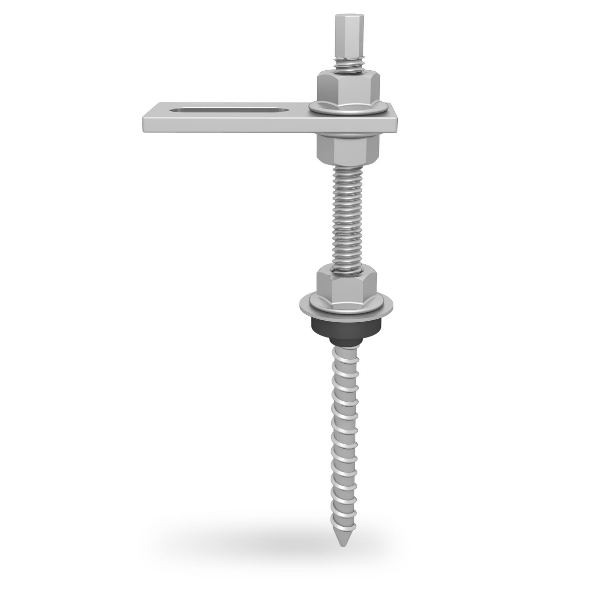 K2 SolidRail Stockschrauben Set M10x180 – mit Adapterblech & Faserzement-Dichtung für Wellfaserzement (Edelstahl A2 / Aluminium / EPDM)