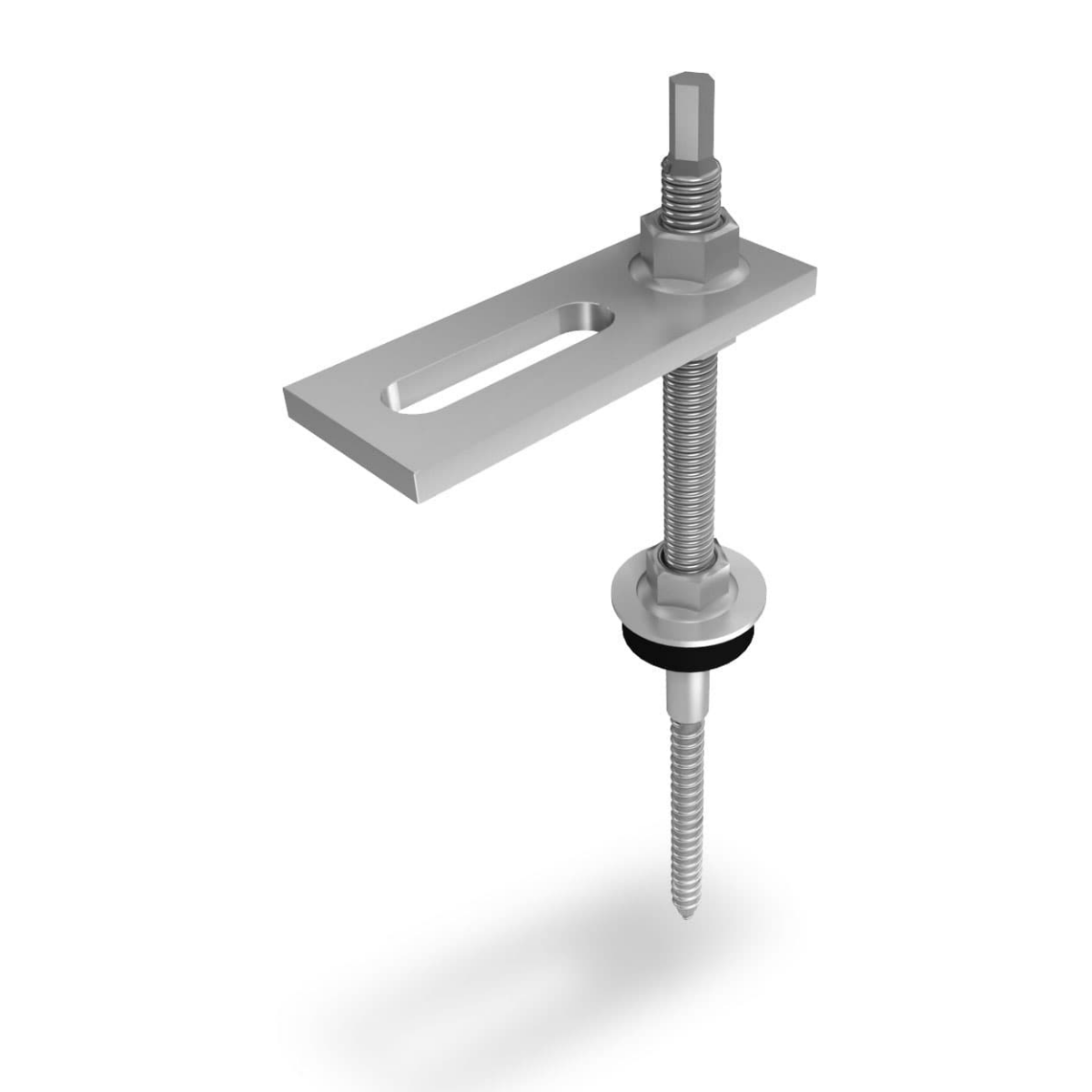 K2 SolidRail Stockschrauben Set M10x180 – mit Adapterblech & Faserzement-Dichtung für Wellfaserzement (Edelstahl A2 / Aluminium / EPDM)