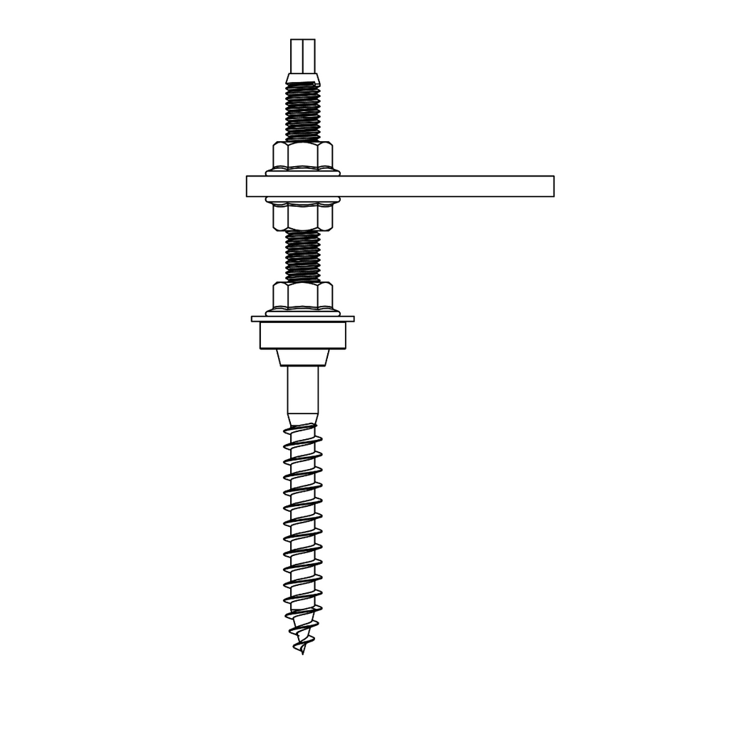 K2 SolidRail Stockschrauben Set M10x180 – mit Adapterblech & Faserzement-Dichtung für Wellfaserzement (Edelstahl A2 / Aluminium / EPDM)