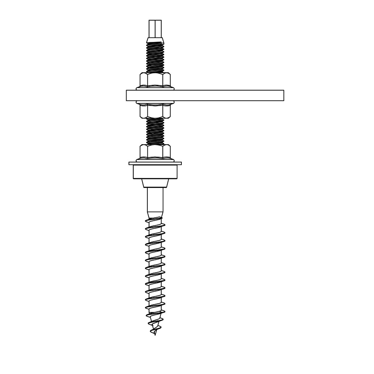 K2 SolidRail Stockschrauben Set M10x180 – mit Adapterblech & Faserzement-Dichtung für Wellfaserzement (Edelstahl A2 / Aluminium / EPDM)