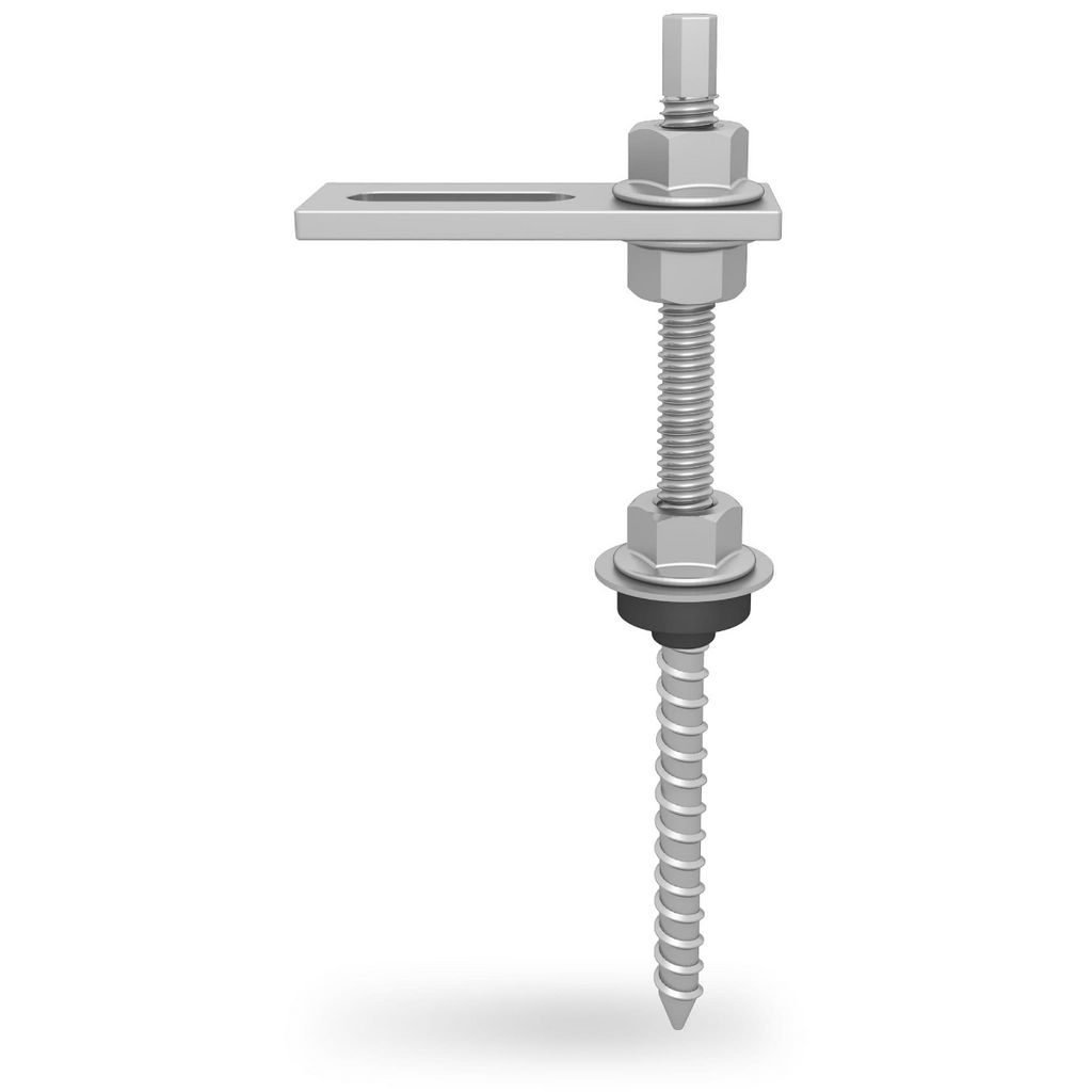 K2 SolidRail Stockschrauben Set M10x200 – mit Adapterblech & Faserzement-Dichtung für Wellfaserzement (Edelstahl A2 / Aluminium / EPDM)