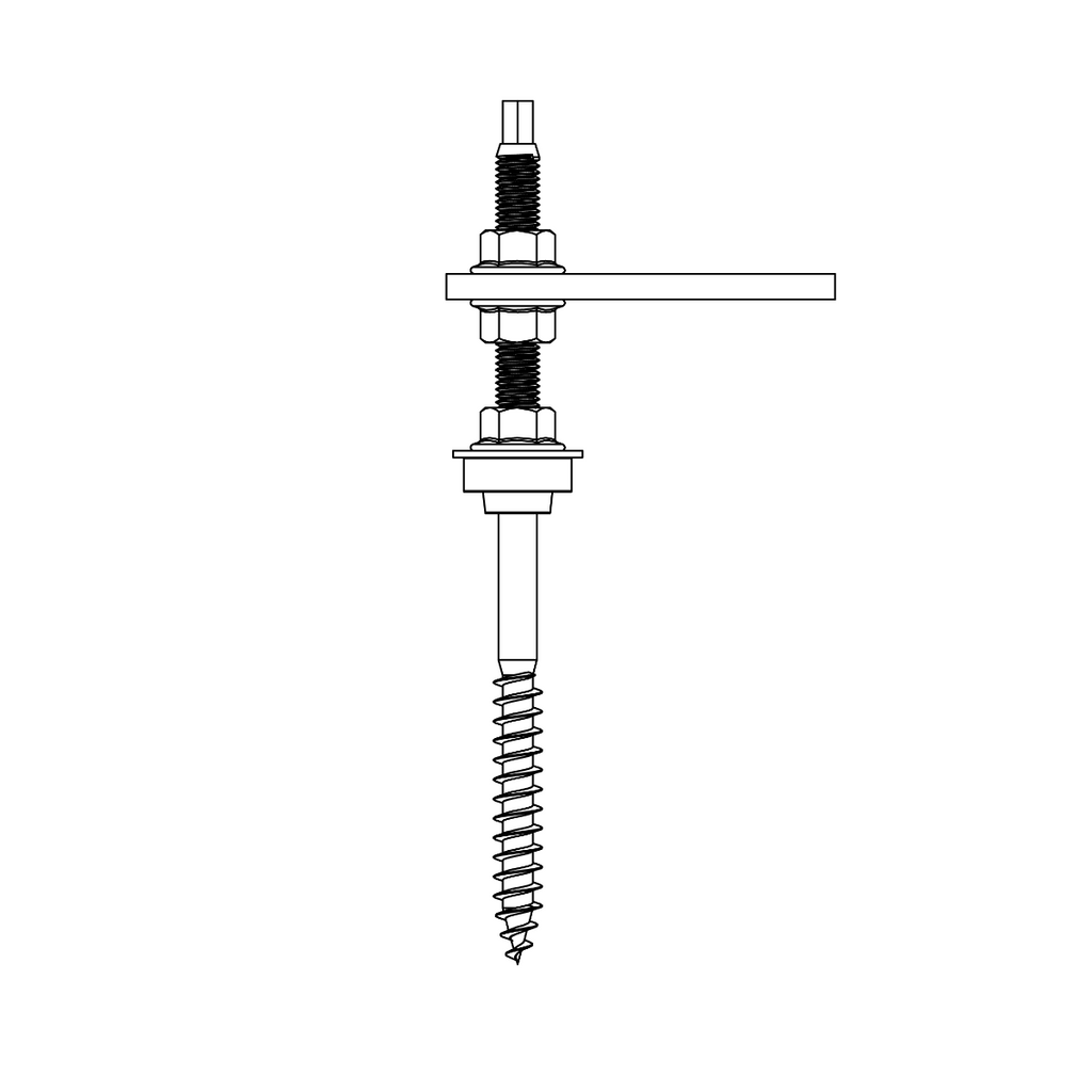 K2 SolidRail Stockschrauben Set M10x200 – mit Adapterblech & Faserzement-Dichtung für Wellfaserzement (Edelstahl A2 / Aluminium / EPDM)