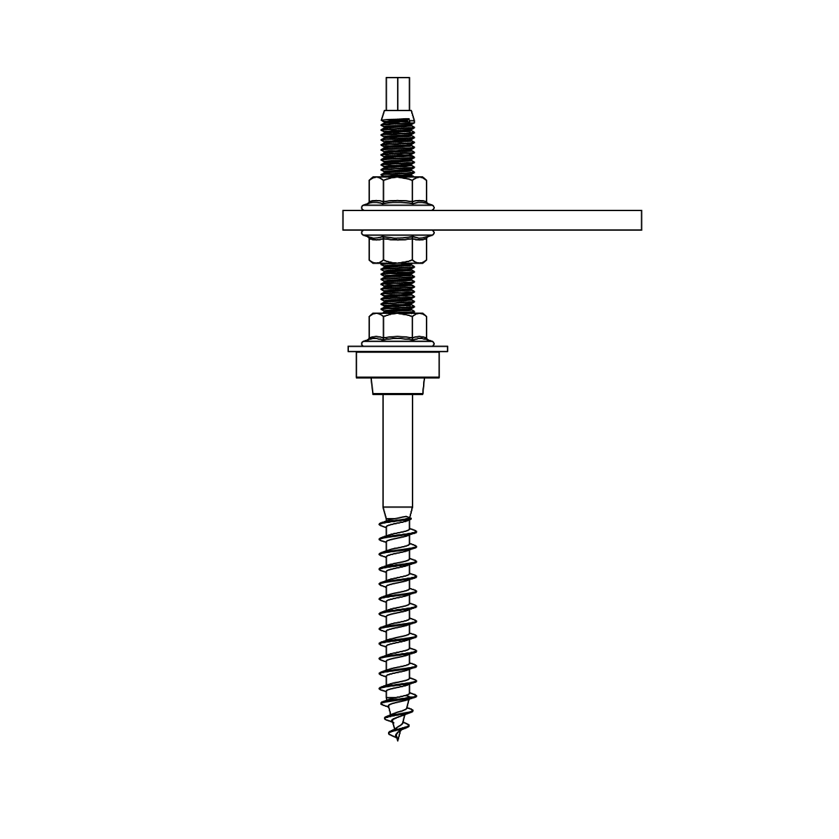 K2 SolidRail Stockschrauben Set M10x200 – mit Adapterblech & Faserzement-Dichtung für Wellfaserzement (Edelstahl A2 / Aluminium / EPDM)
