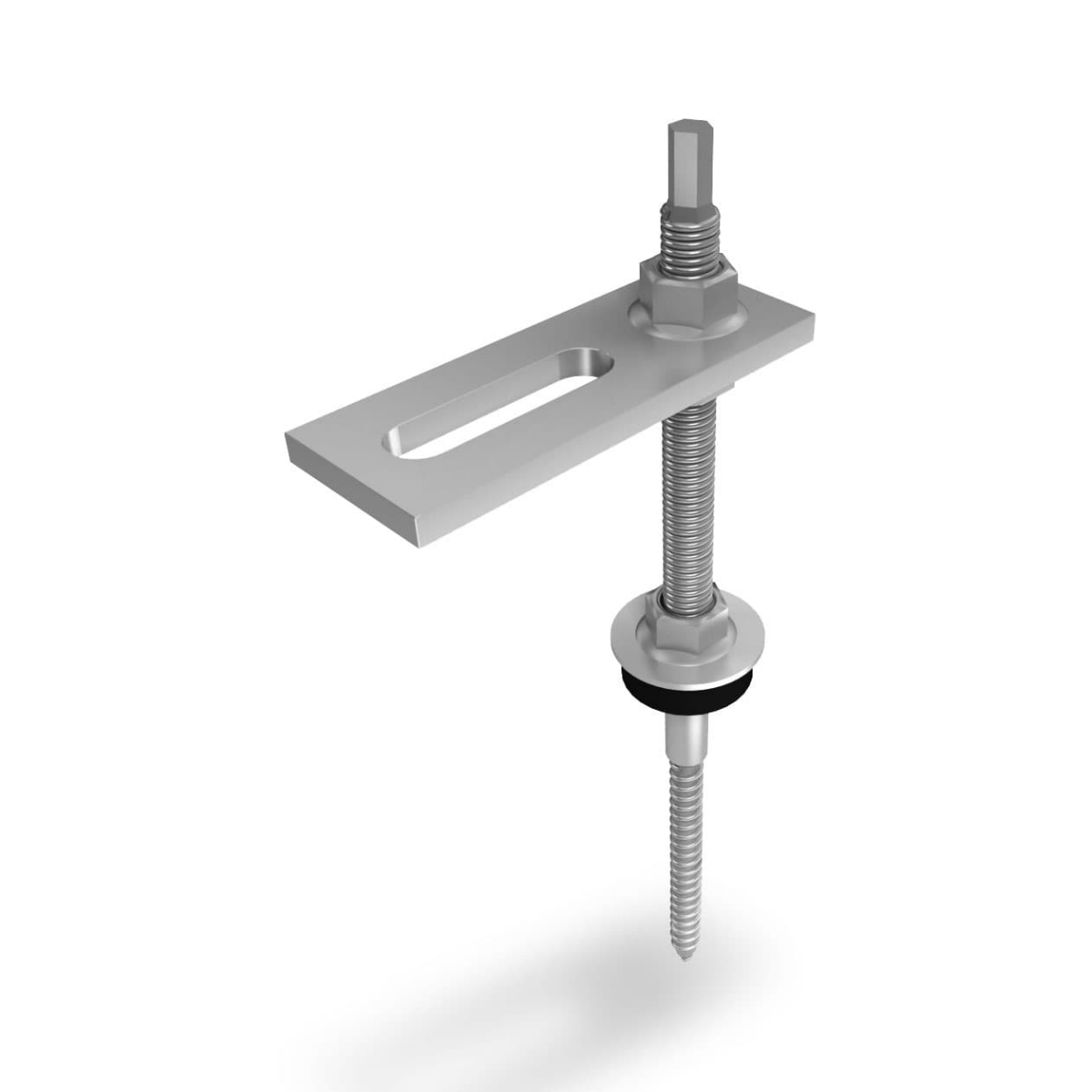 K2 SolidRail Stockschrauben Set M10x250 – mit Adapterblech & Faserzement-Dichtung für Wellfaserzement (Edelstahl A2 / Aluminium / EPDM)