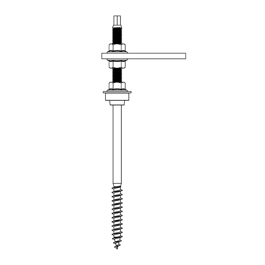 K2 SolidRail Stockschrauben Set M10x250 – mit Adapterblech & Faserzement-Dichtung für Wellfaserzement (Edelstahl A2 / Aluminium / EPDM)