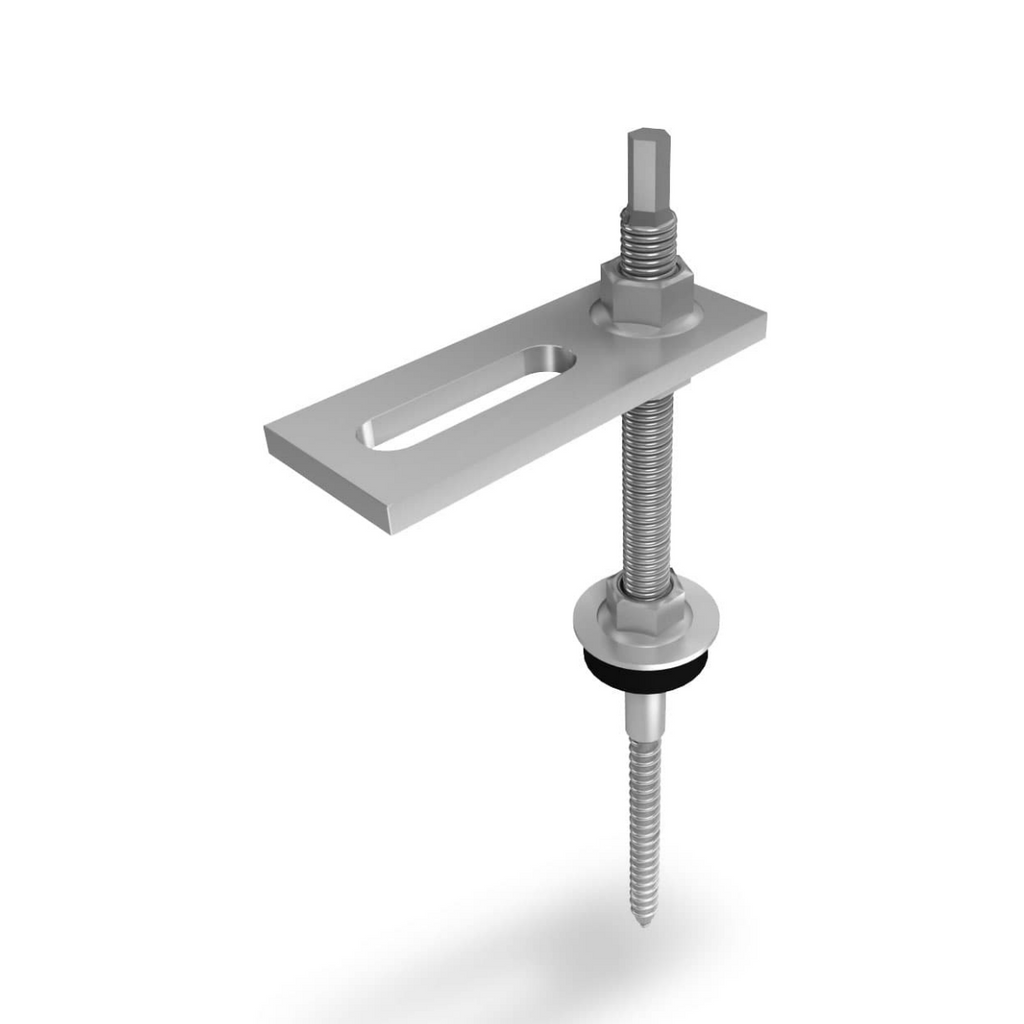 K2 SolidRail Stockschrauben Set M12x200 – mit Adapterblech & Faserzement-Dichtung für Wellfaserzement (Edelstahl A2 / Aluminium / EPDM)
