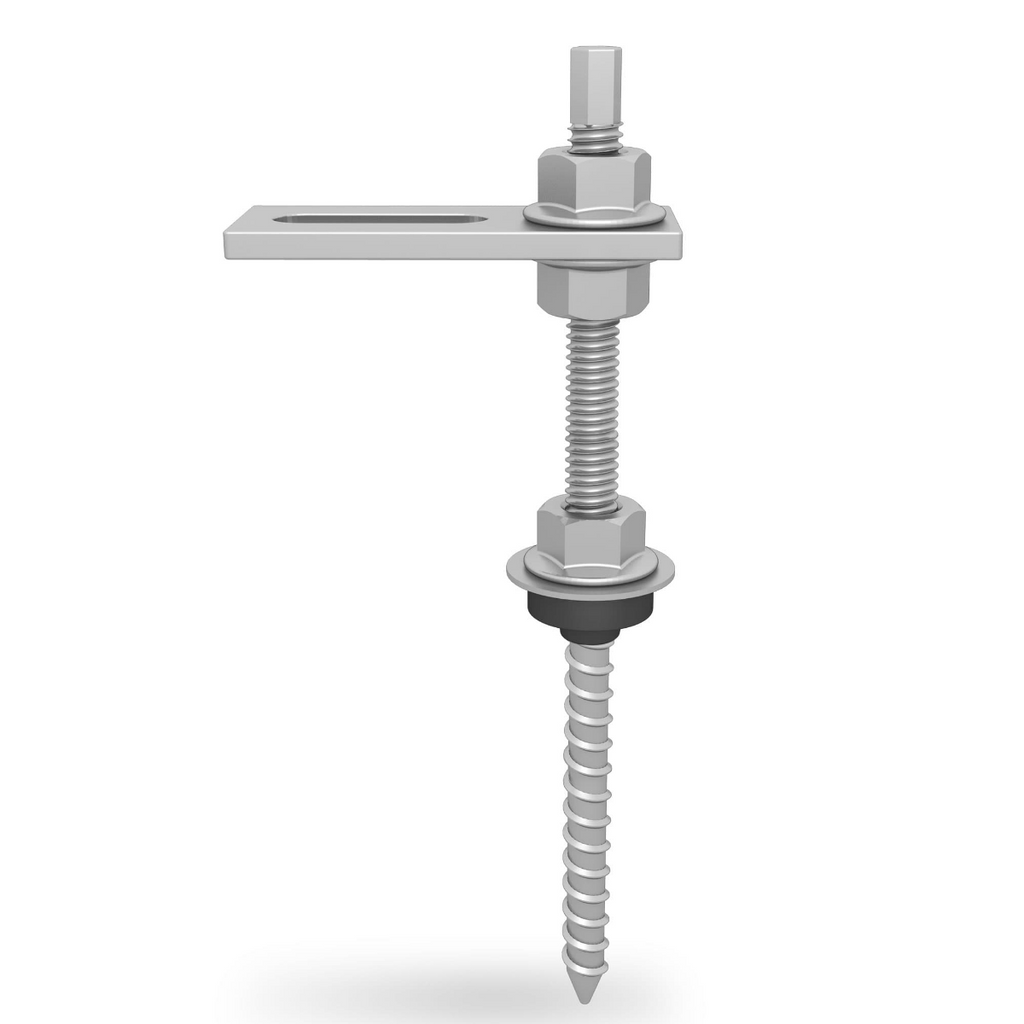 K2 SolidRail Stockschrauben Set M12x200 – mit Adapterblech & Faserzement-Dichtung für Wellfaserzement (Edelstahl A2 / Aluminium / EPDM)