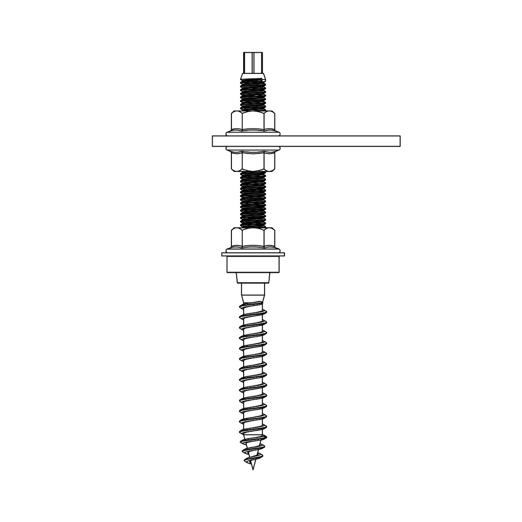 K2 SolidRail Stockschrauben Set M12x200 – mit Adapterblech & Faserzement-Dichtung für Wellfaserzement (Edelstahl A2 / Aluminium / EPDM)