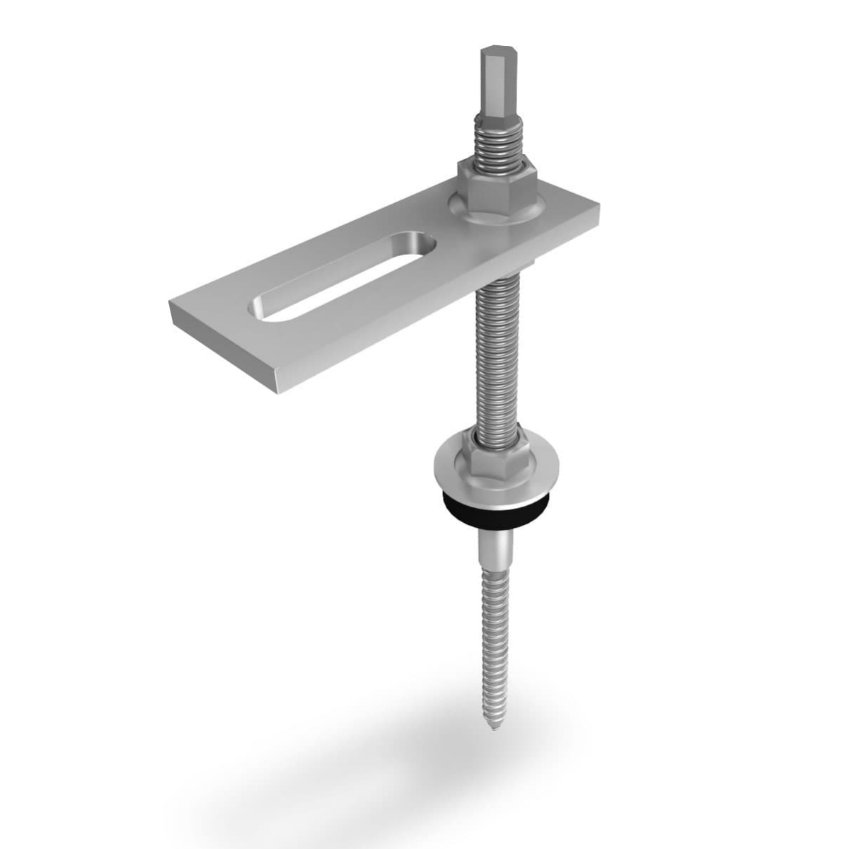 K2 SolidRail Stockschrauben Set M12x250 – mit Adapterblech & Faserzement-Dichtung für Wellfaserzement (Edelstahl A2 / Aluminium / EPDM)