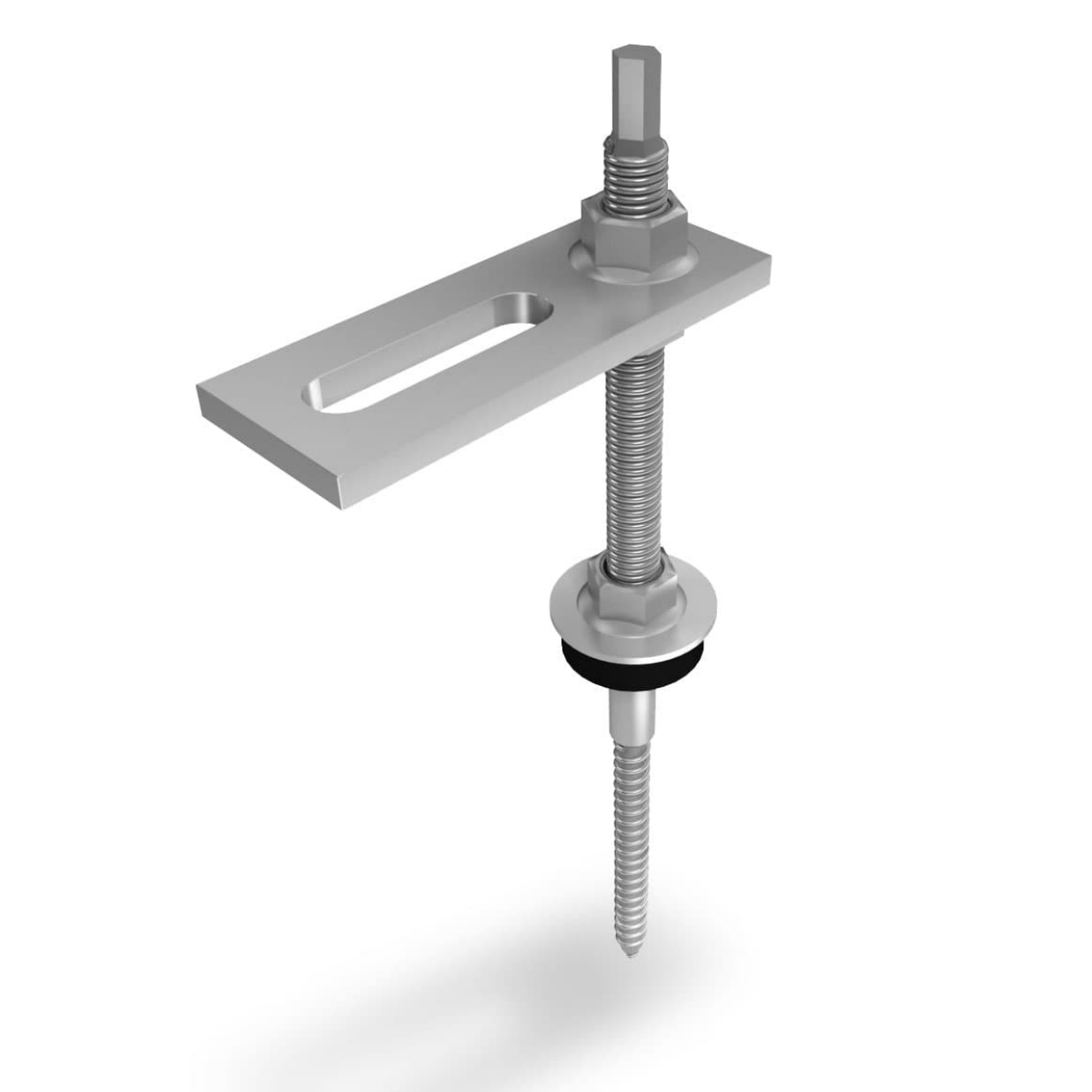 K2 SolidRail Stockschrauben Set M12x300 – mit Adapterblech & Faserzement-Dichtung für Wellfaserzement (Edelstahl A2 / Aluminium / EPDM)