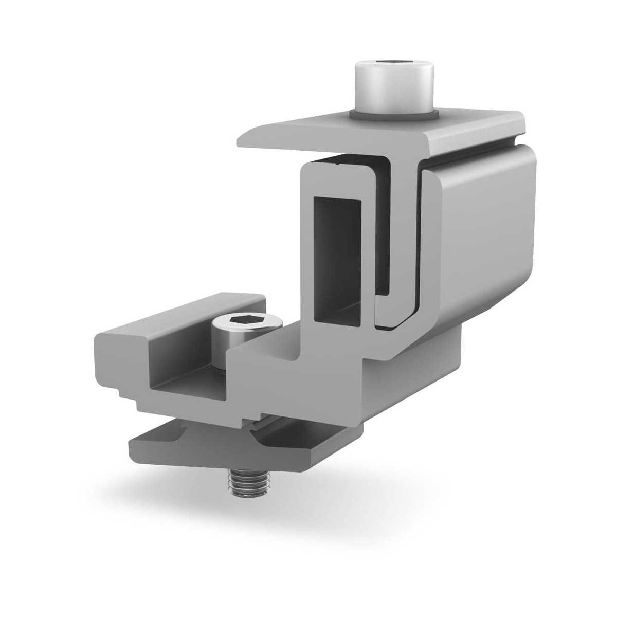 Schmaler FlexClamp Zusammenbau – für S-Dome small auf Trapezblech (34–50 mm Modulrahmen)
