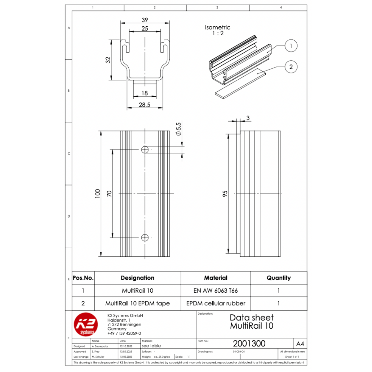 Kurzschiene K2 Base – 100 mm