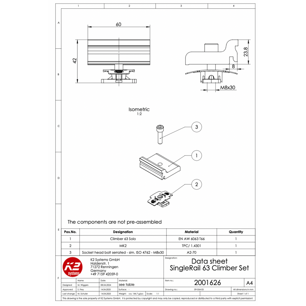 Kreuzverbinder – für K2 SingleRail 63