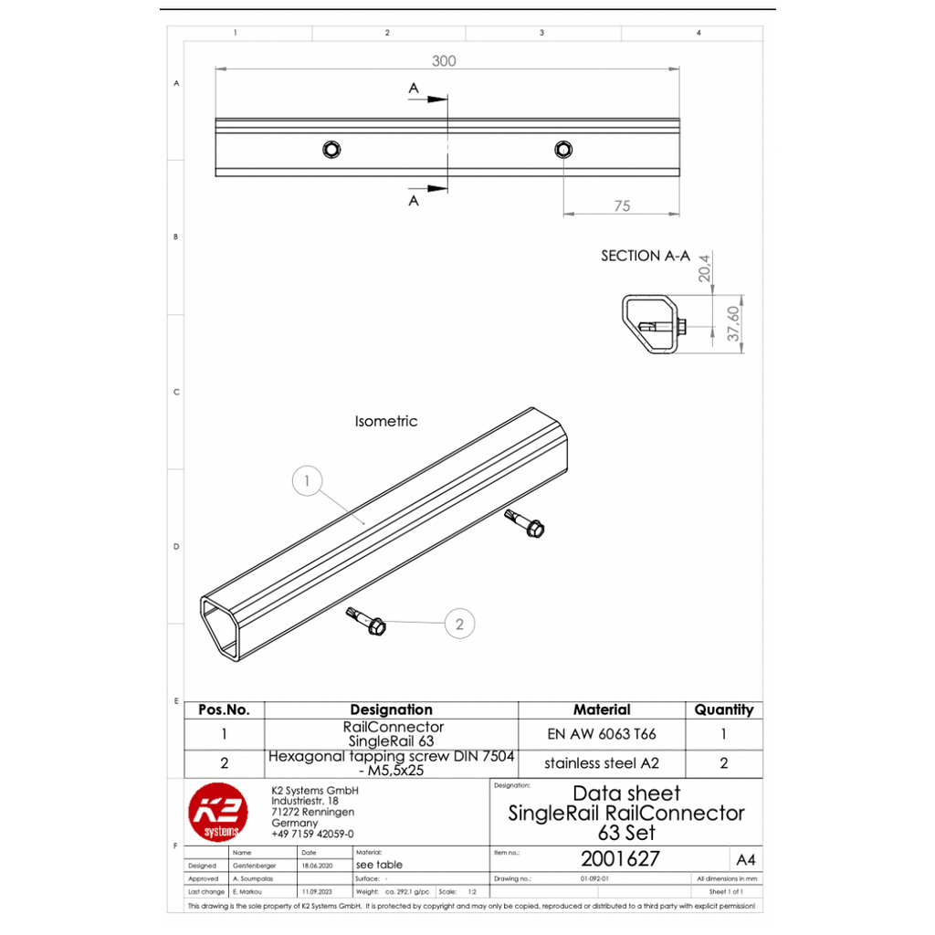 Schienenverbinder Set – für K2 SingleRail 63
