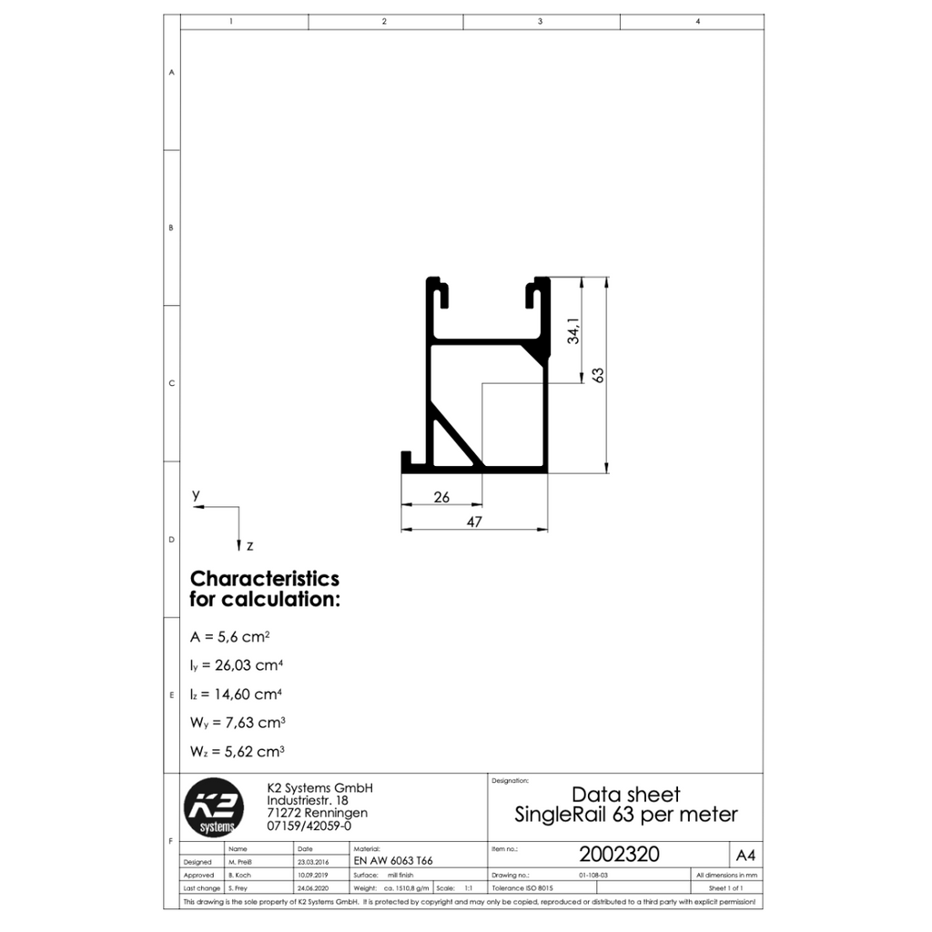 Montageschiene K2 Base – seitliche Anbindung, 6,10 m