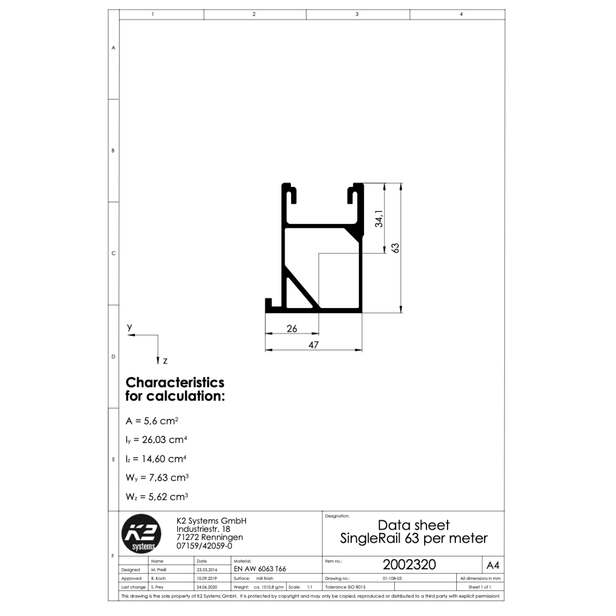 Montageschiene K2 Base – seitliche Anbindung, 6,10 m