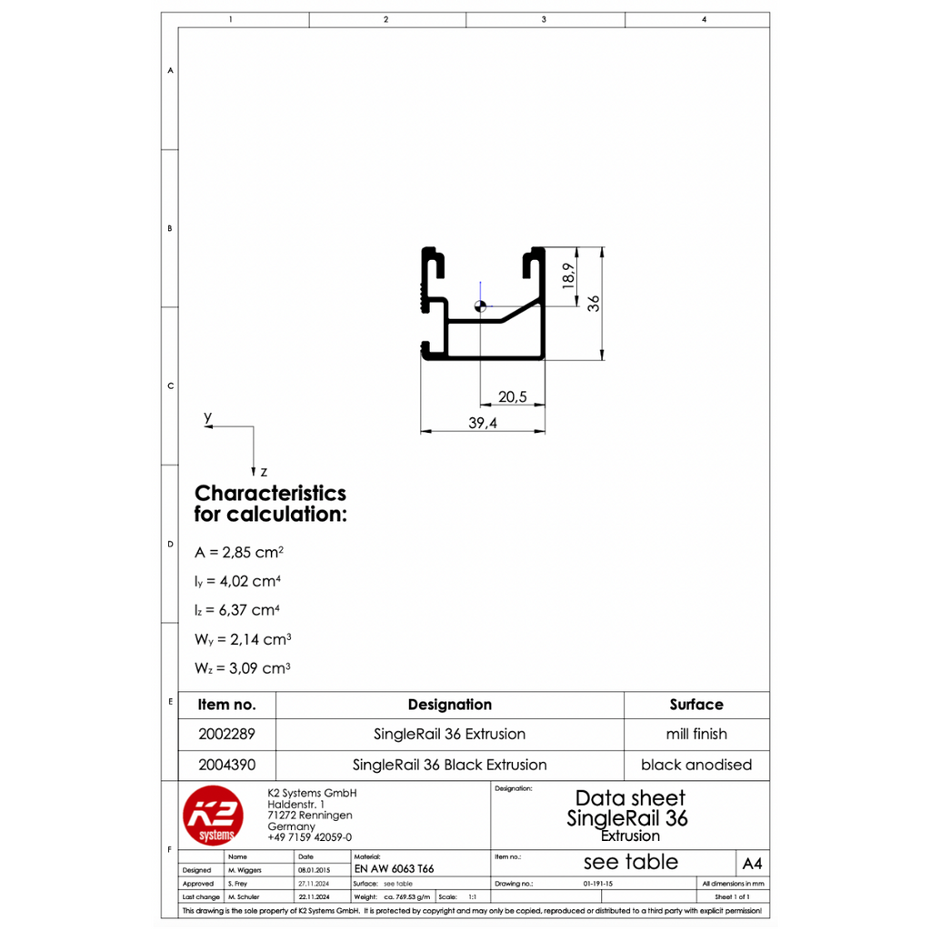 Montageschiene K2 Base – seitliche Anbindung, 2,10 m
