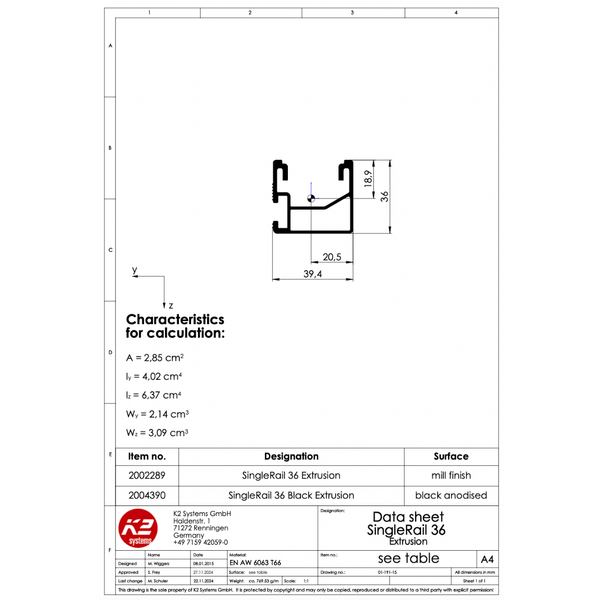 Montageschiene K2 Base – seitliche Anbindung, 2,10 m