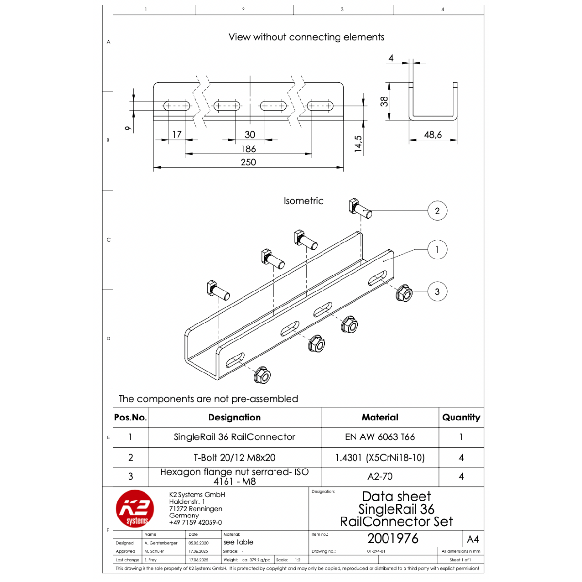 Schienenverbinder Set – für K2 SingleRail 36