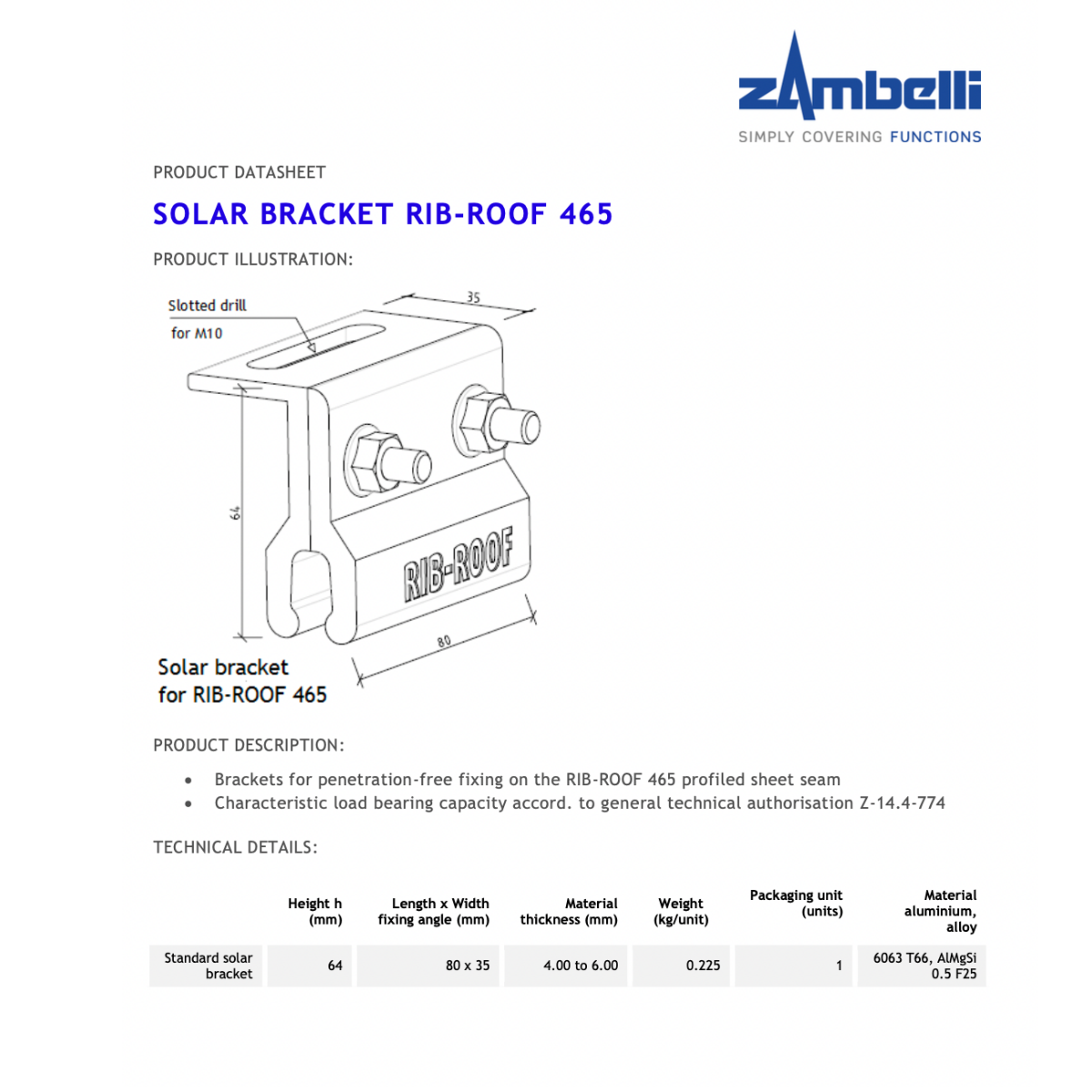 Solarhalter für Zambelli RIB-Roof 465 – zur SolidRail-Montage auf Stehfalz (12 mm)