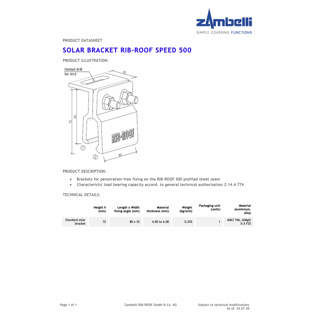 K2 Solarhalter – Zambelli Rib-Roof Speed 500