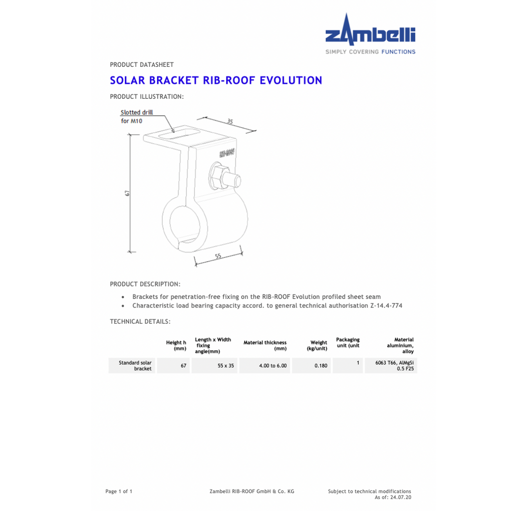 K2 Solarhalter – Zambelli Rib-Roof Evolution