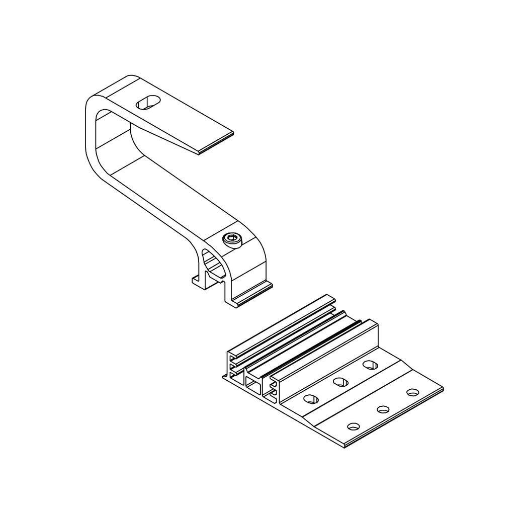 K2 Systems Dachhaken – 3-fach höhenverstellbar, vertikale SolidRail Montage (Aluminium EN AW-6063 T66) - 124 × 100 mm