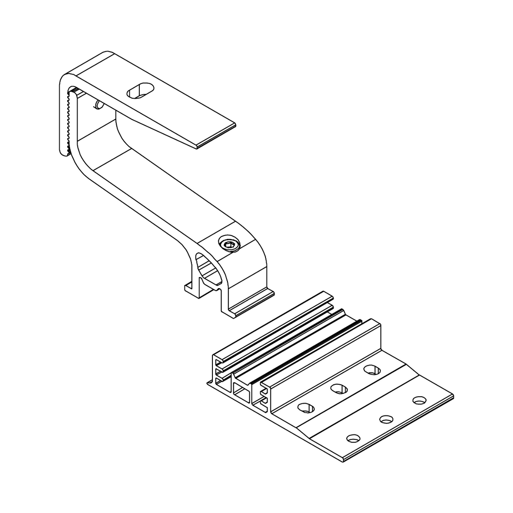 K2 Systems Dachhaken – 3-fach höhenverstellbar mit zusätzlicher Bügelverstellung, vertikale SolidRail Montage (Aluminium EN AW-6063 T66) - 124 × 100 mm