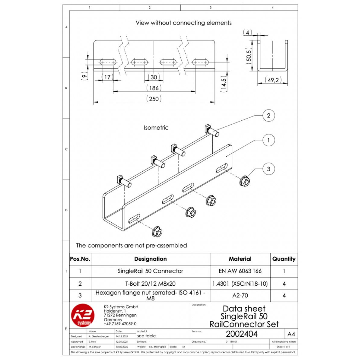 Schienenverbinder Set – K2 SingleRail 50