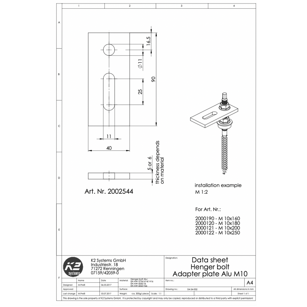 Adapterblech – Stockschraube & Solarbefestiger M10