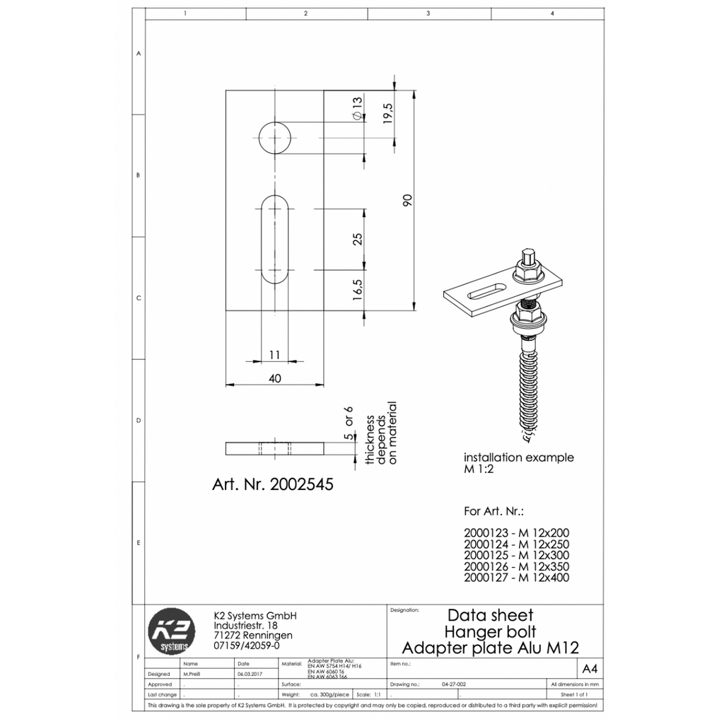 Adapterblech – Stockschraube & Solarbefestiger M12