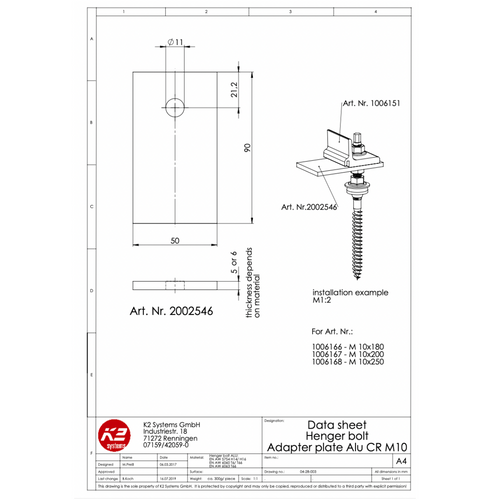 Adapterblech – M10 Stockschrauben