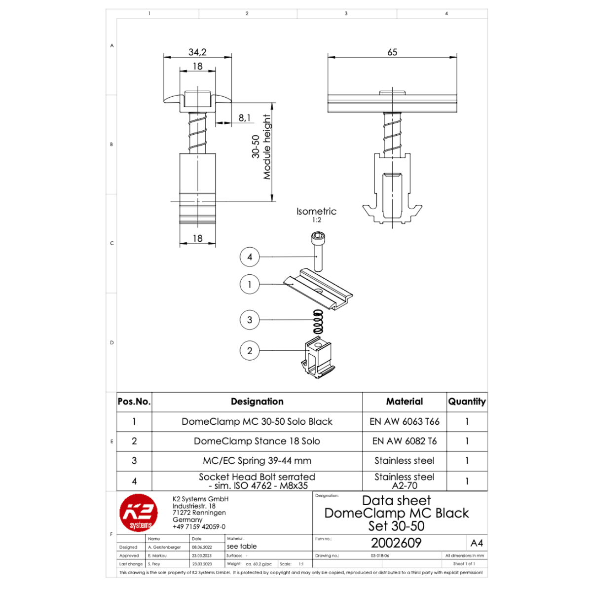 Universalmittelklemmen Set – schwarz eloxiert, für K2 Dome 6 System (Aluminium / Edelstahl)