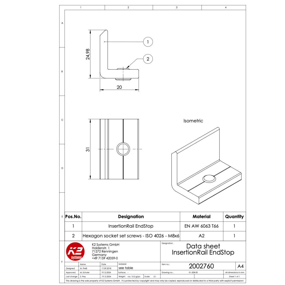 Endwinkel – für K2 InsertionRail
