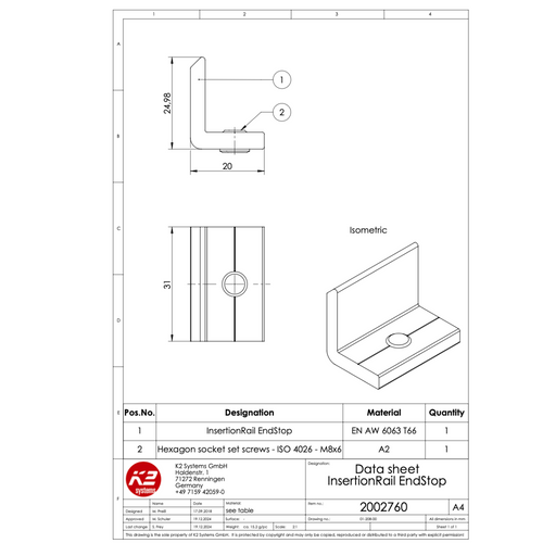 Endwinkel – für K2 InsertionRail