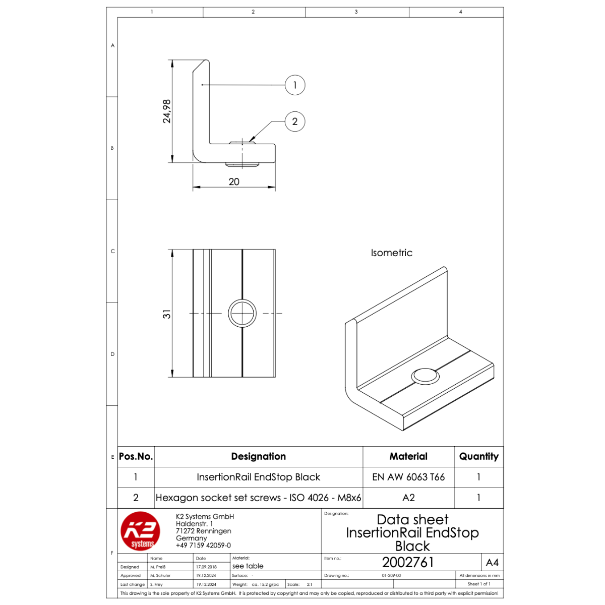 Endwinkel – für K2 InsertionRail, schwarz eloxiert