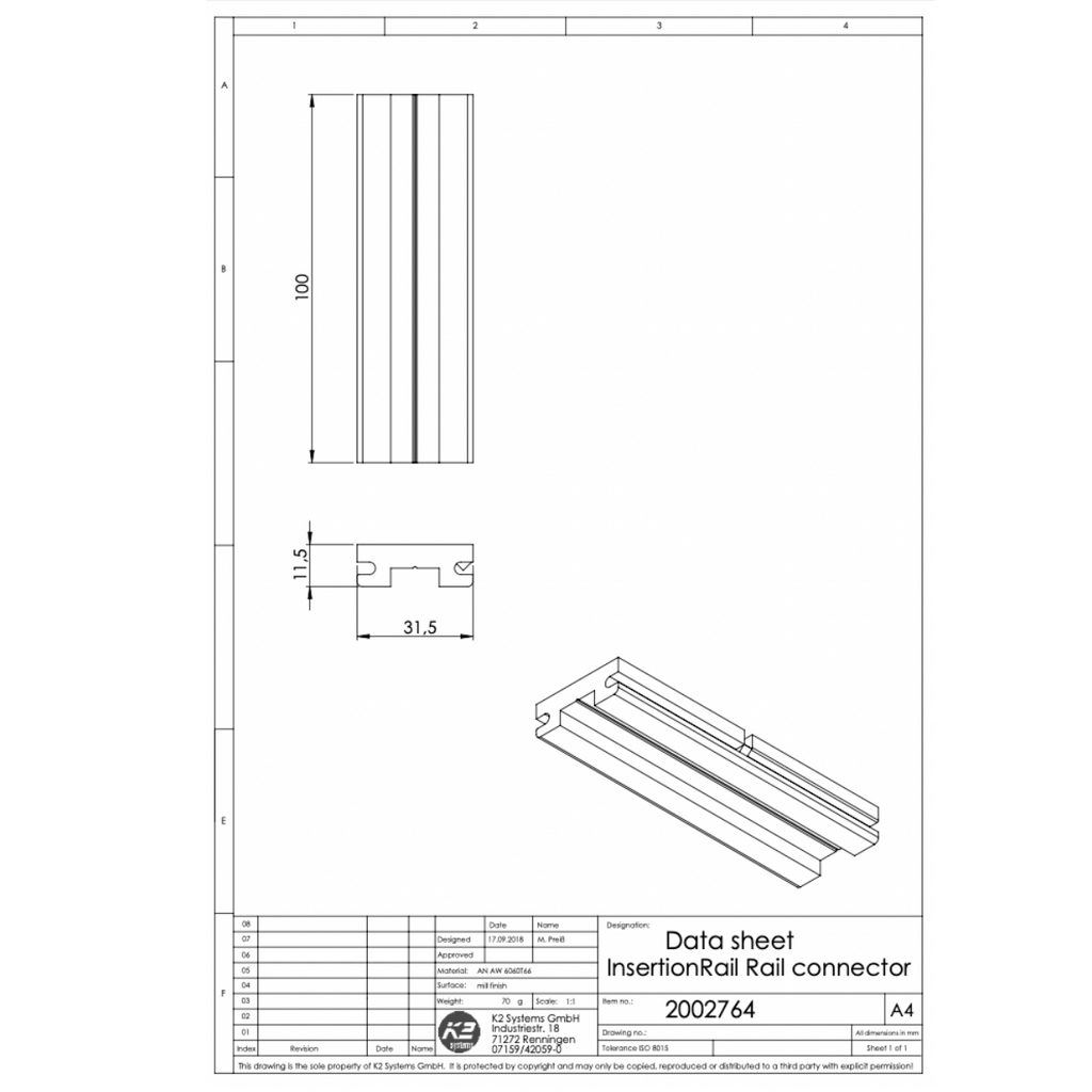Schienenverbinder – für K2 InsertionRail