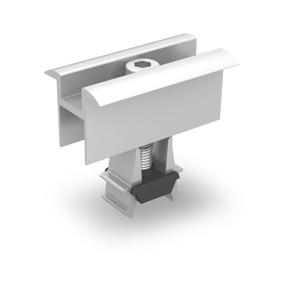 Universal Modulmittelklemme – Klickfunktion für Rahmenhöhen 30–42 mm (Aluminium / Edelstahl A2 / POM)