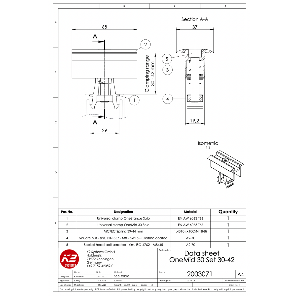 Universal Modulmittelklemme – Klickfunktion für Rahmenhöhen 30–42 mm (Aluminium / Edelstahl A2 / POM)