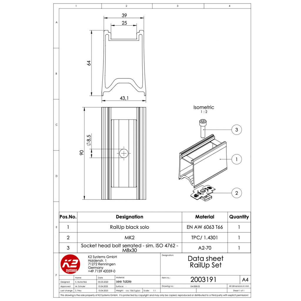 K2 RailUp Set – Modulhöhen-Erweiterung