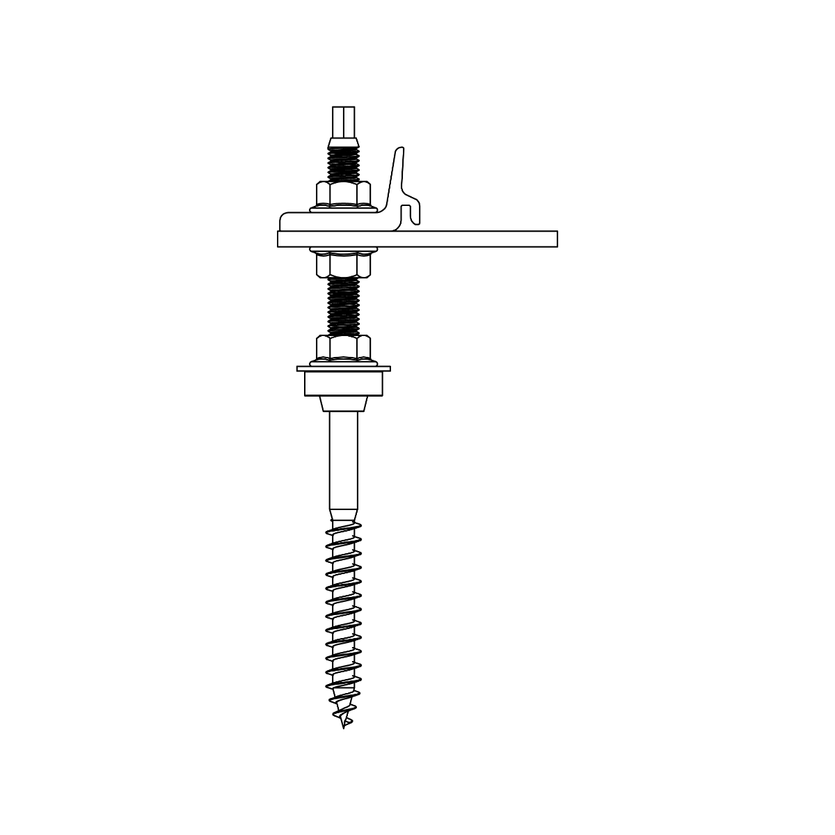 K2 SingleRail Stockschrauben Climber Set M10x200 – mit Faserzement-Dichtung für Wellfaserzement (Edelstahl A2 / Aluminium / EPDM)