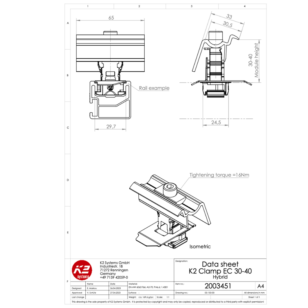 K2 Universal Modulendklemme 30–40 mm