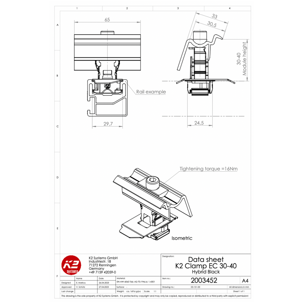 K2 Universal Modulendklemme 30–40 mm – Schwarz eloxiert