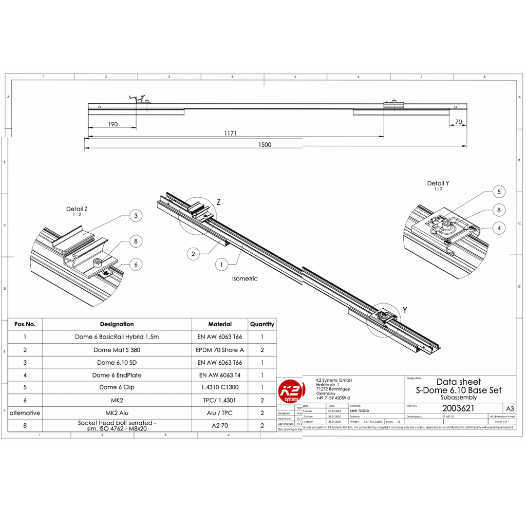 K2 S-Dome 6.10 – Vormontiertes Basisschienen-Set